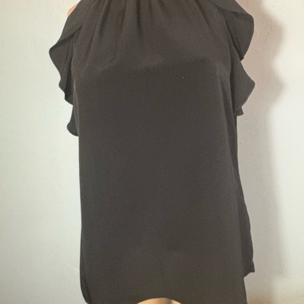 Zoe By Rachel Zoe Black Ruffled Mock Neck Blouse Size Small